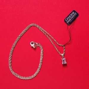 Amethyst necklace and earrings on sterling silver in box